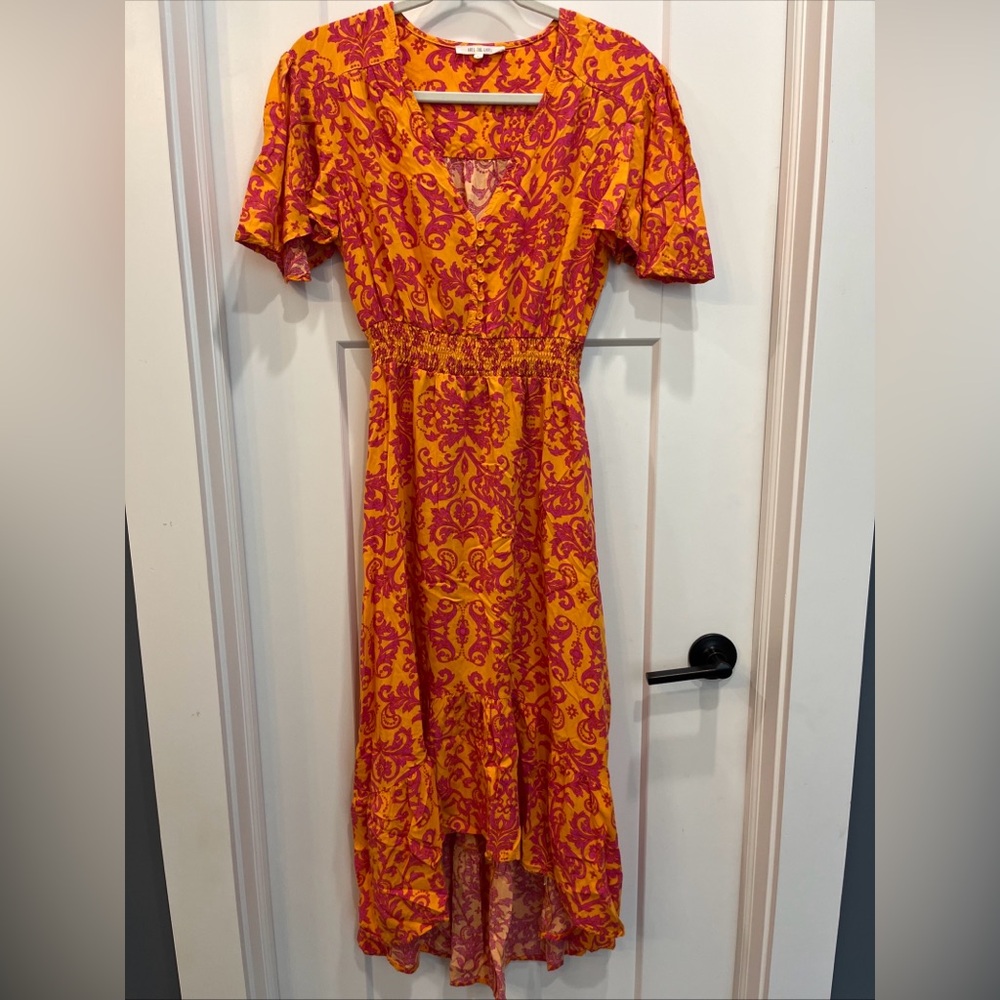Anthropologie Abel The Label High Low V Neck Maxi Dress Orange Pink Size Medium